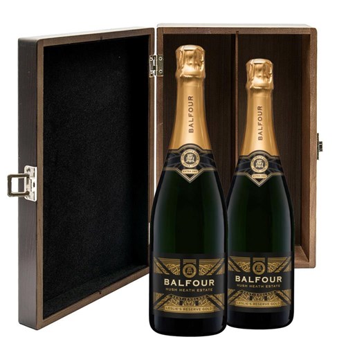 Balfour Leslies Reserve Gold English Sparkling 75cl Double Elm Wood Gift Boxed (2x75cl)